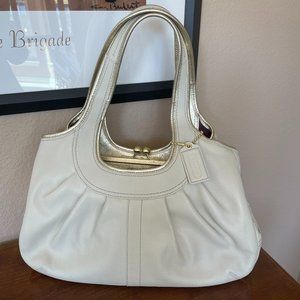 COACH ERGO PLEATED LEATHER IVORY GOLD BAG #F14379